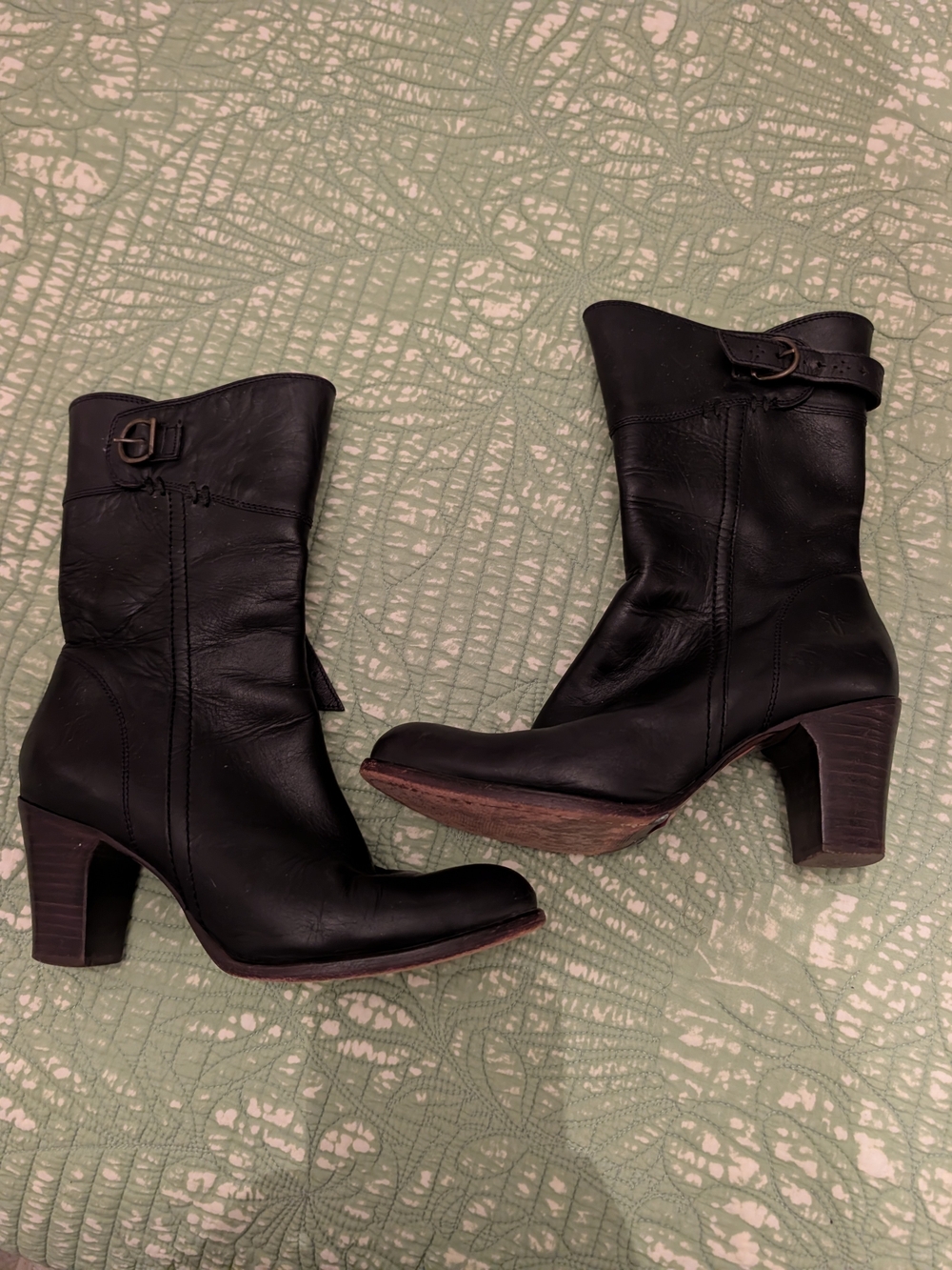 Black Frye Leather Block Heel Boots